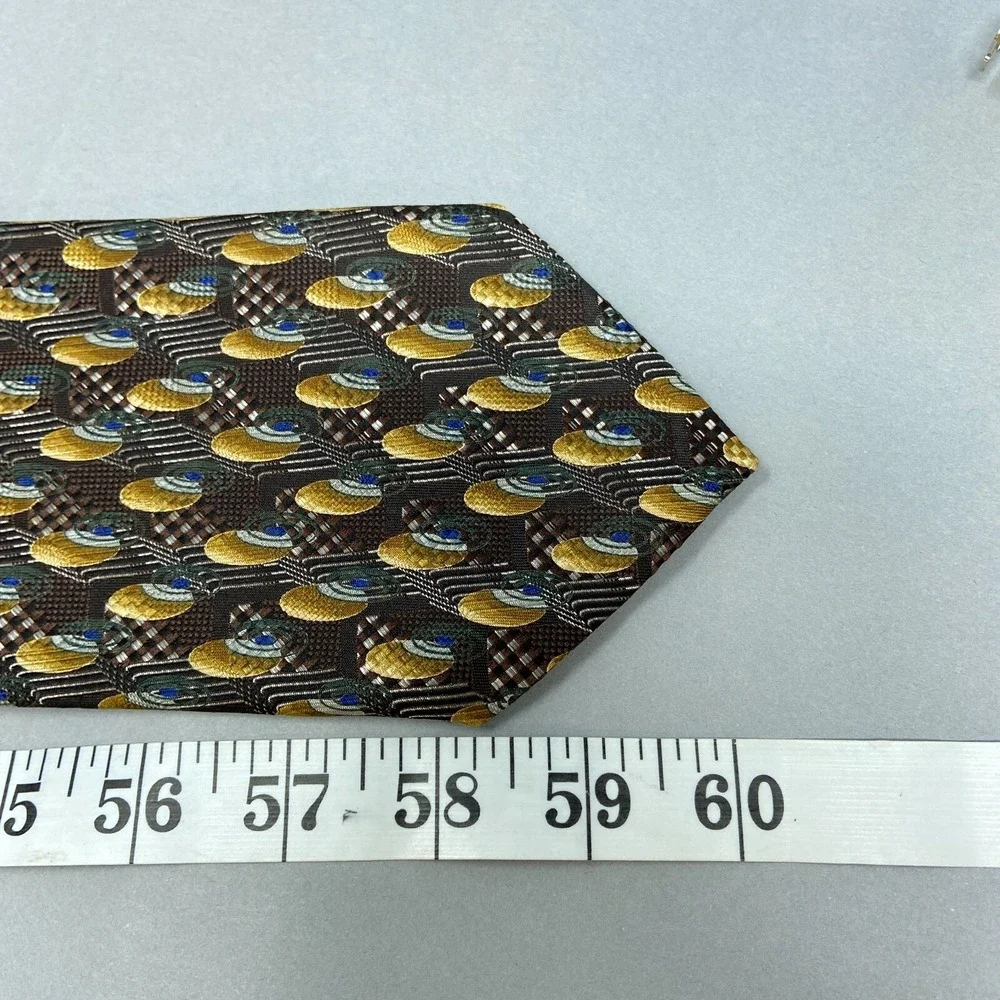 Ermenegildo Zegna Tie Necktie 100% Silk Geometric Abstract Designer Brown‎ Mens